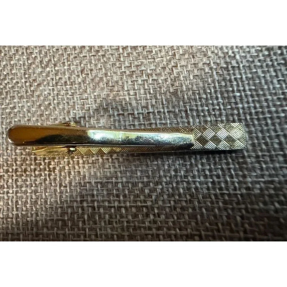Vintage Mid-Century Modern Gold Tone Men's Tie Clip Faux Tortoiseshell Enamel